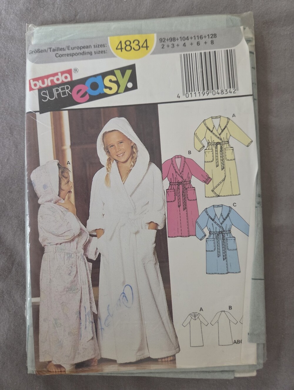 Burda Super Easy 4834 Children's Bathrobe Sewing Pattern Sizes 2-8